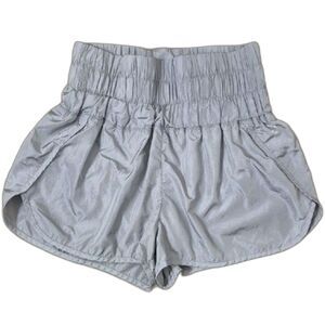 Free People Movement Silver Athletic Shorts M Smocked Waist Lounge Running
